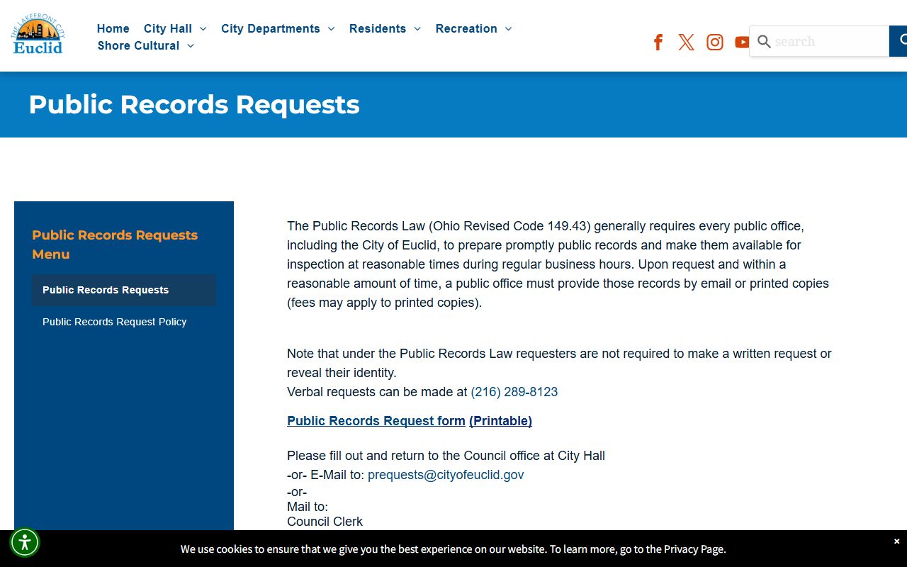City of Euclid public records page for Euclid bankruptcy records