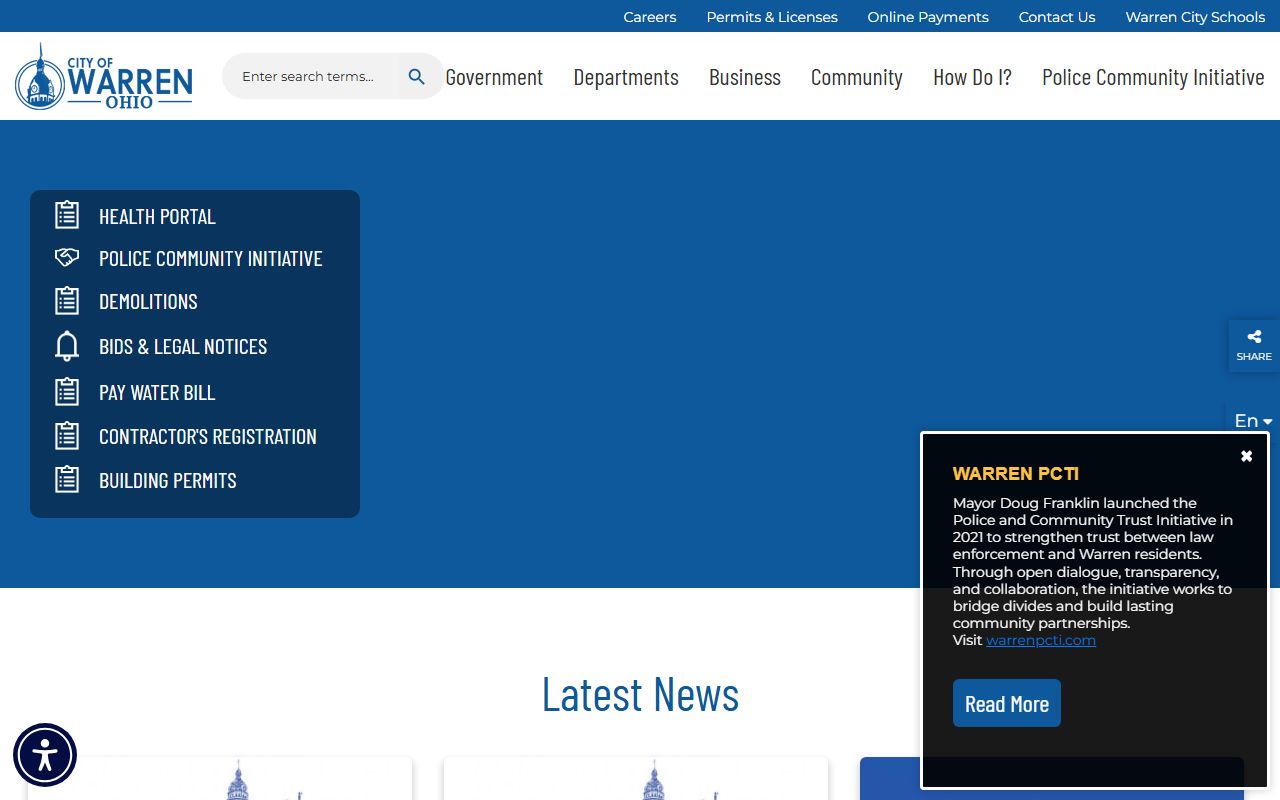 City of Warren website for Warren bankruptcy records