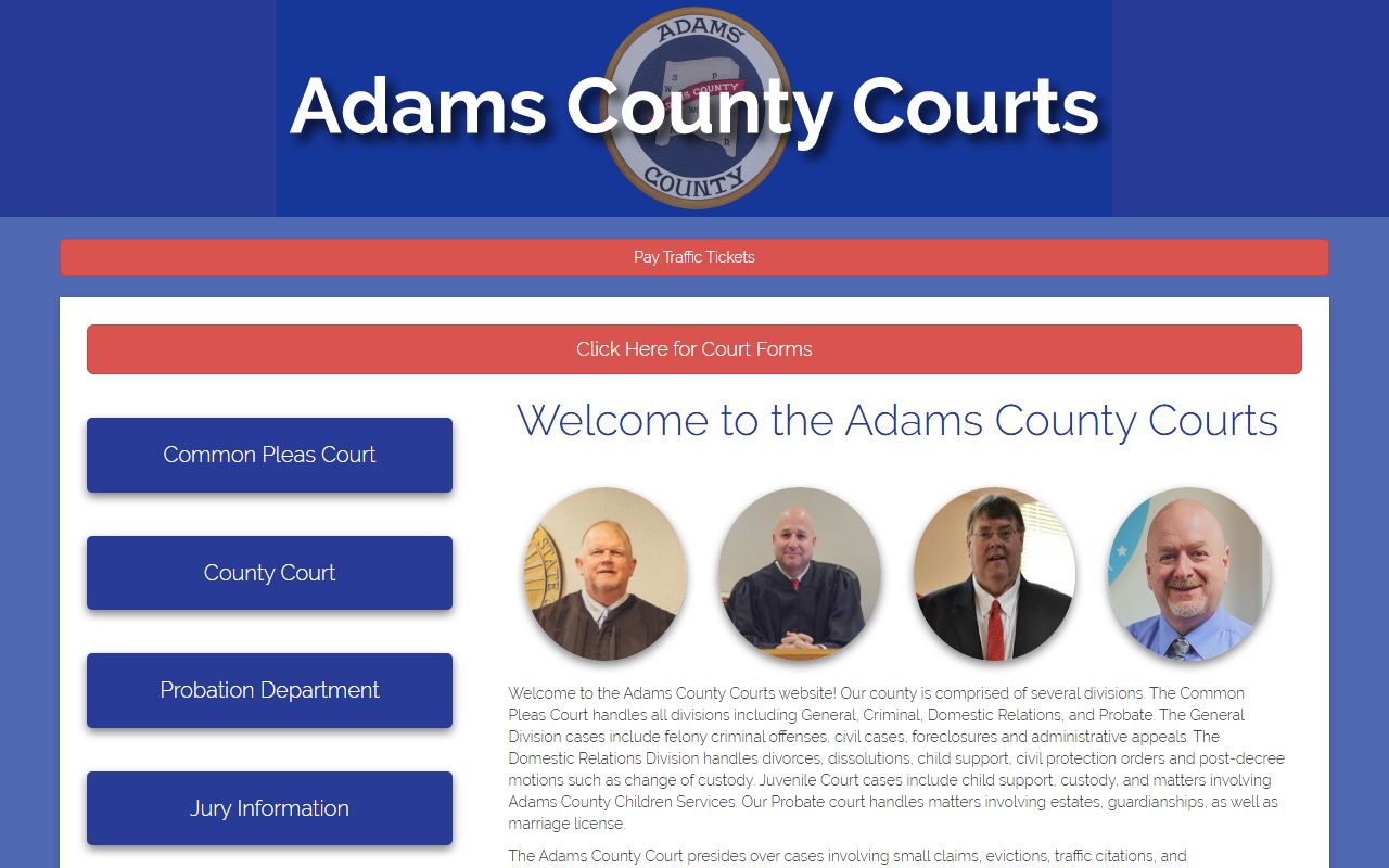 Adams County Courts homepage for Adams County bankruptcy records