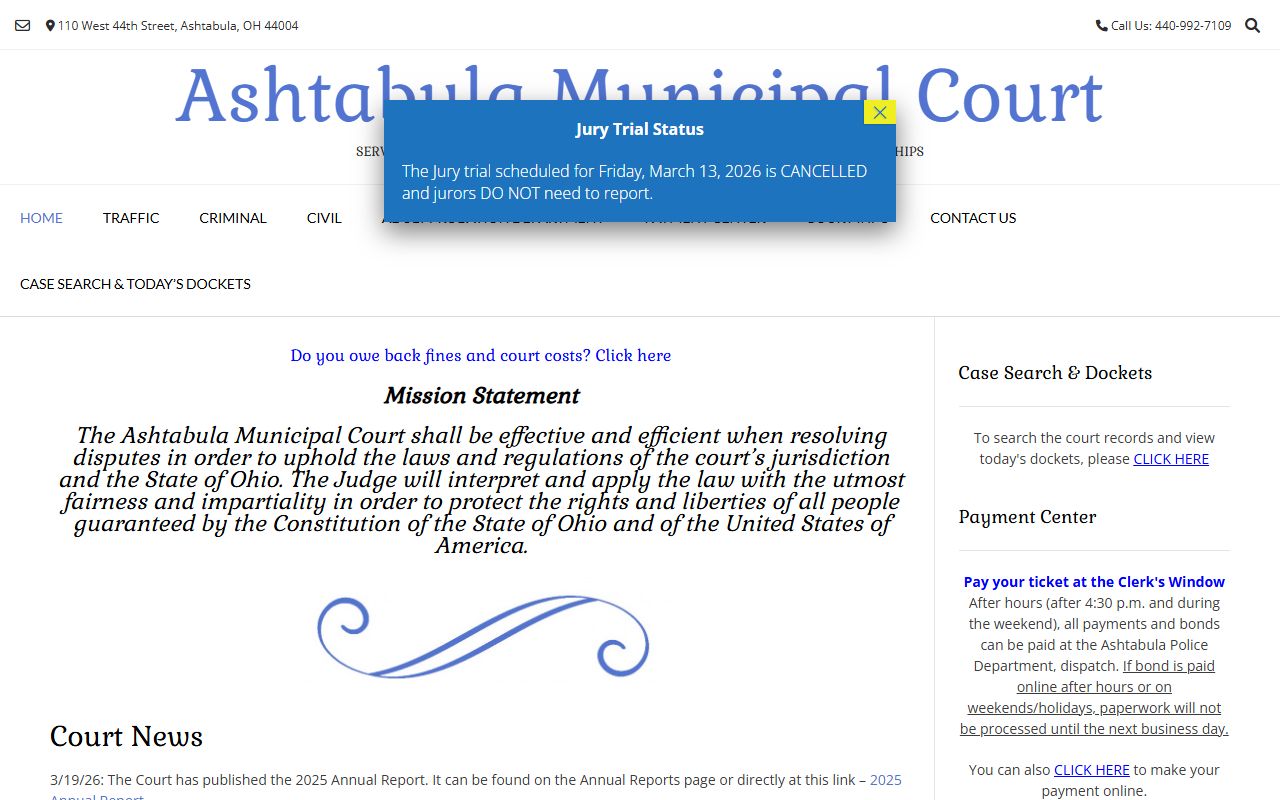 Ashtabula Municipal Court for Ashtabula County bankruptcy records