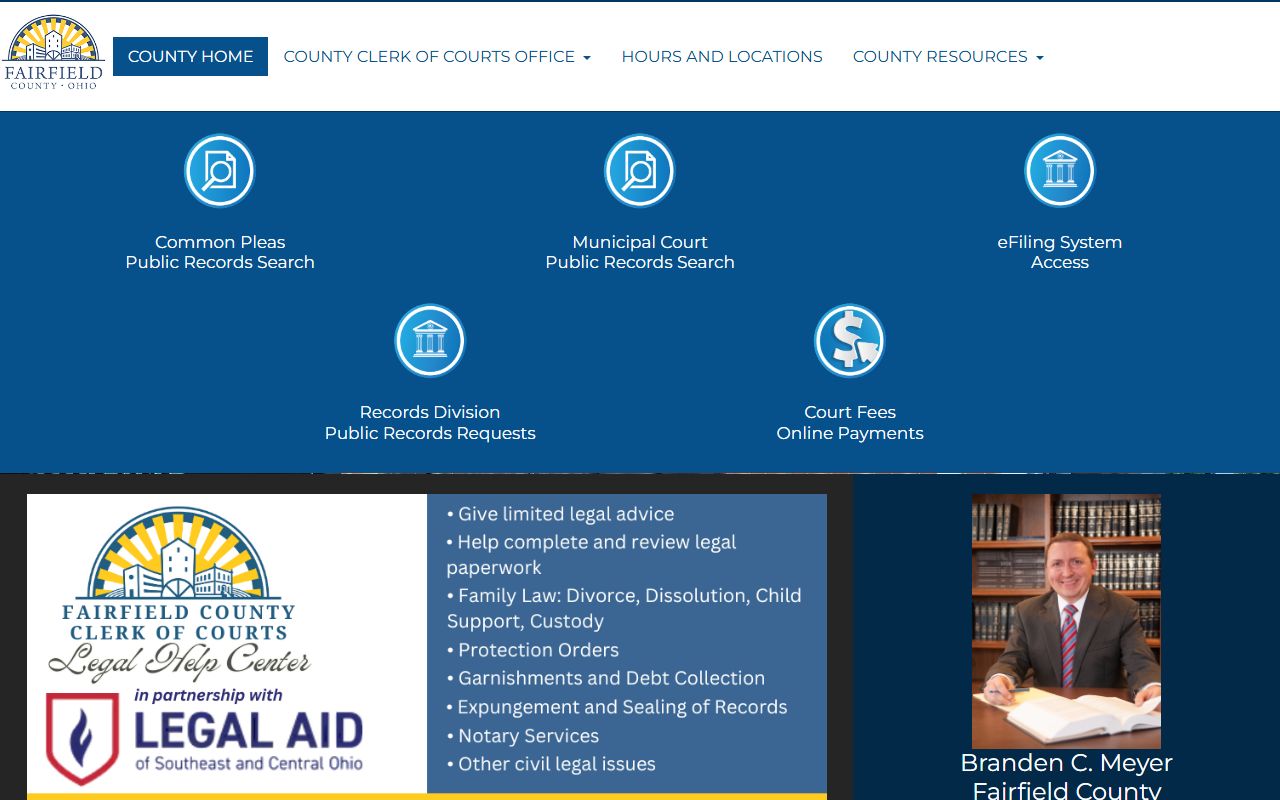 Fairfield County Clerk of Courts homepage for Fairfield County bankruptcy records