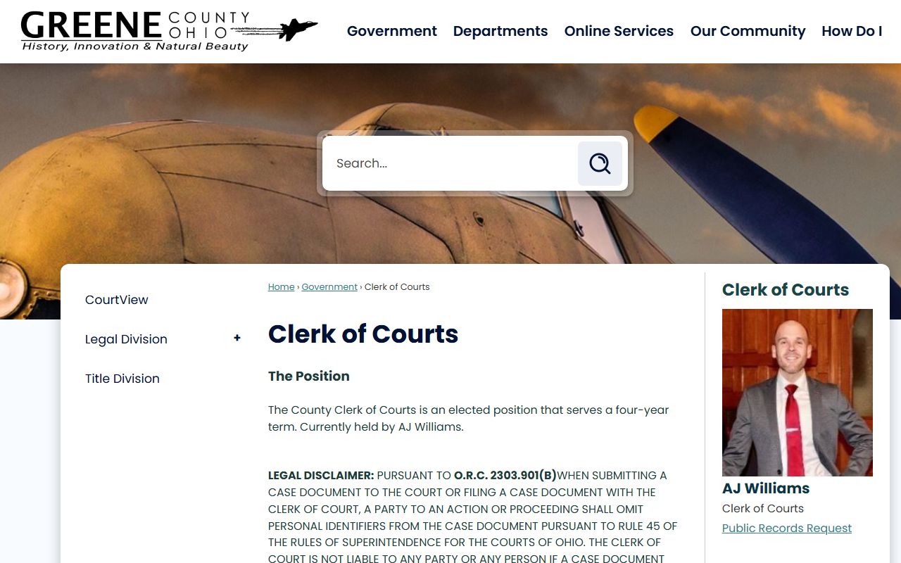 Greene County Clerk of Courts page for Greene County bankruptcy records