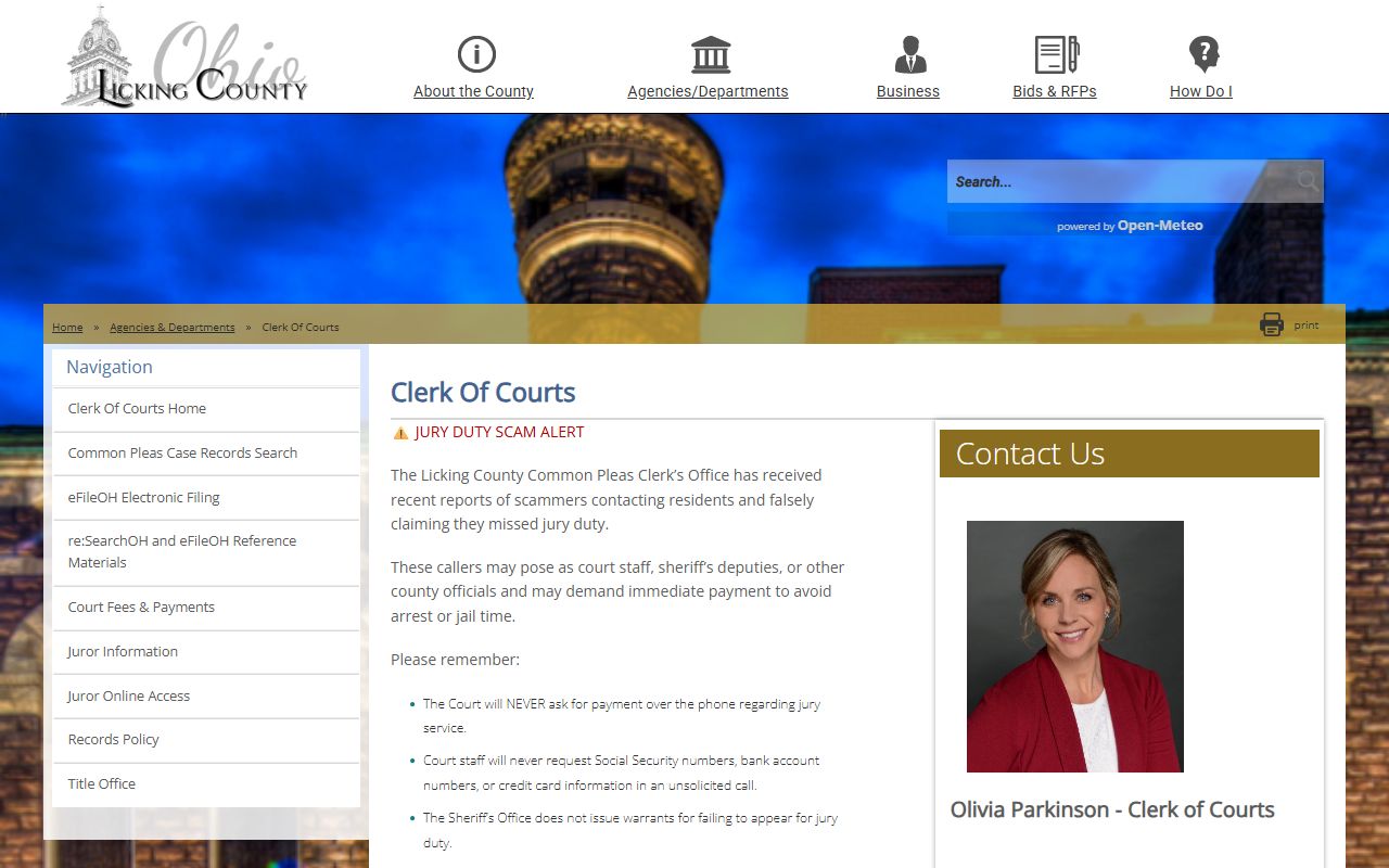 Licking County Clerk of Courts page for Licking County bankruptcy records