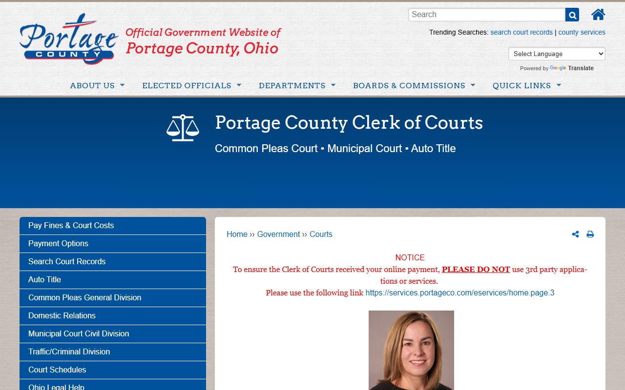 Portage County Clerk of Courts page for Portage County bankruptcy records