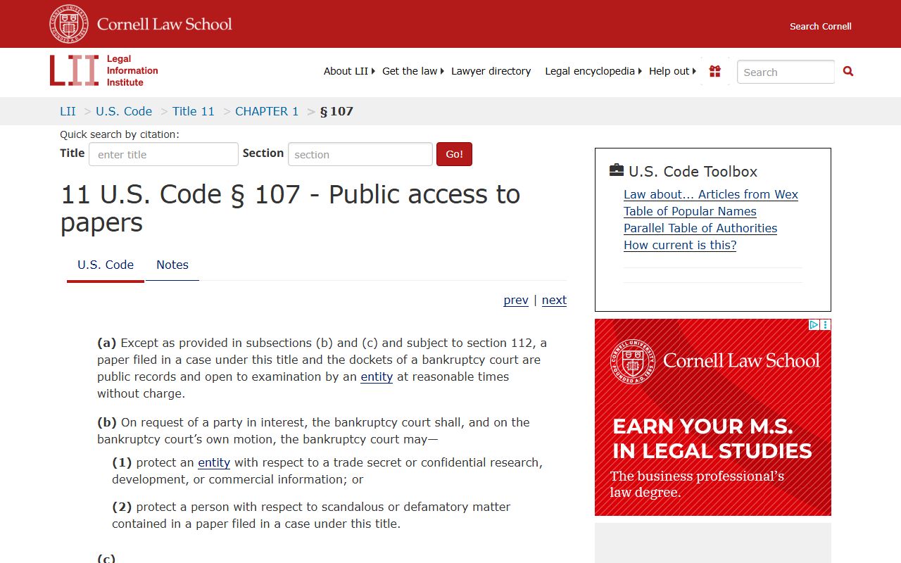 11 USC 107 public access statute for Ohio bankruptcy records