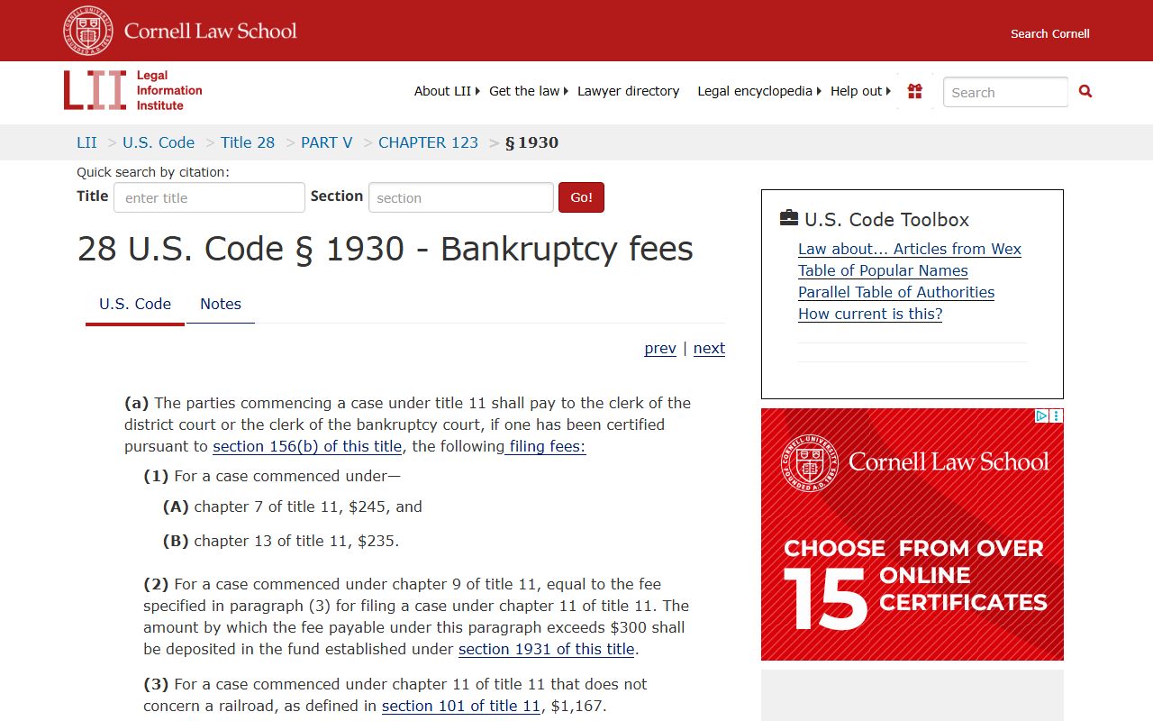 28 USC 1930 bankruptcy court fees for Ohio bankruptcy records