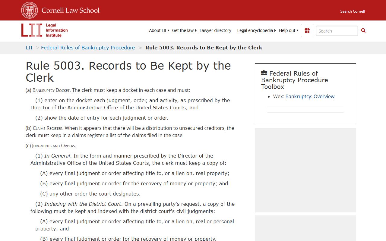 FRBP 5003 records rule for Ohio bankruptcy records