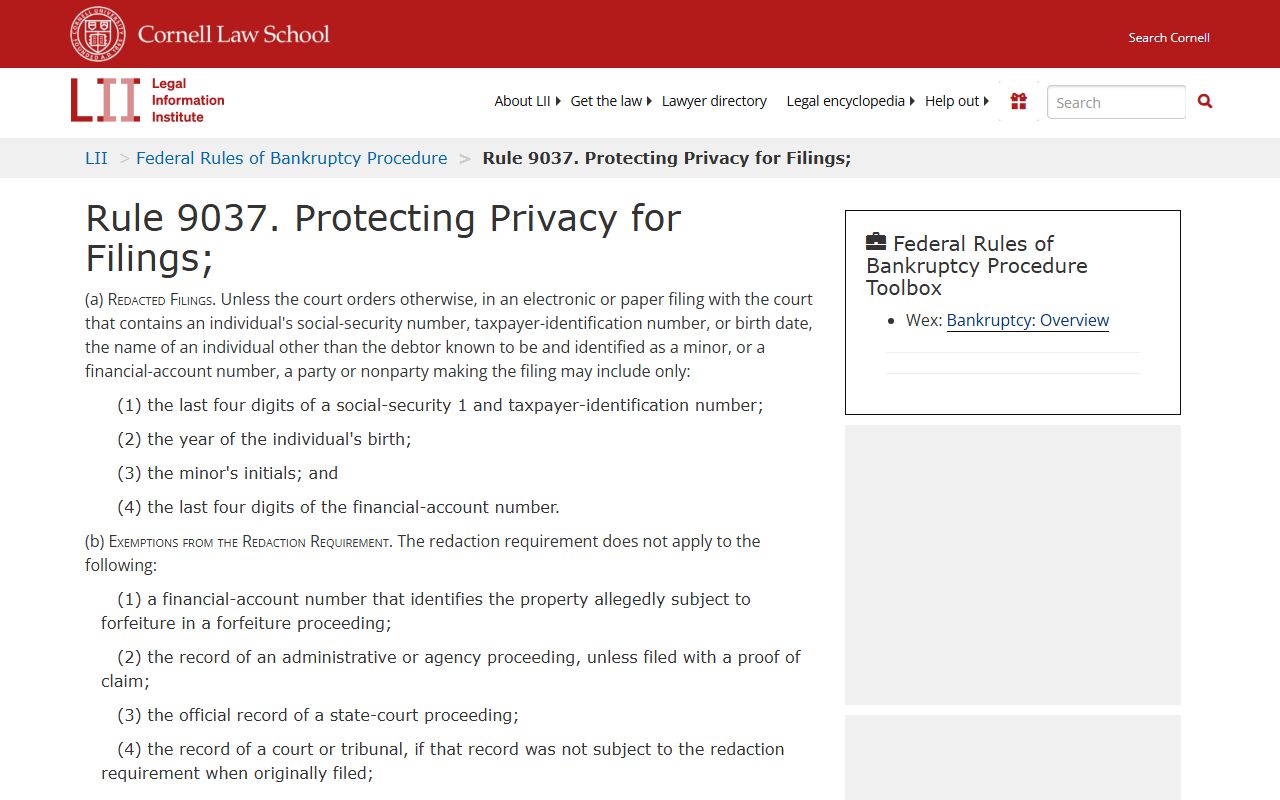 FRBP 9037 privacy protection for Ohio bankruptcy records