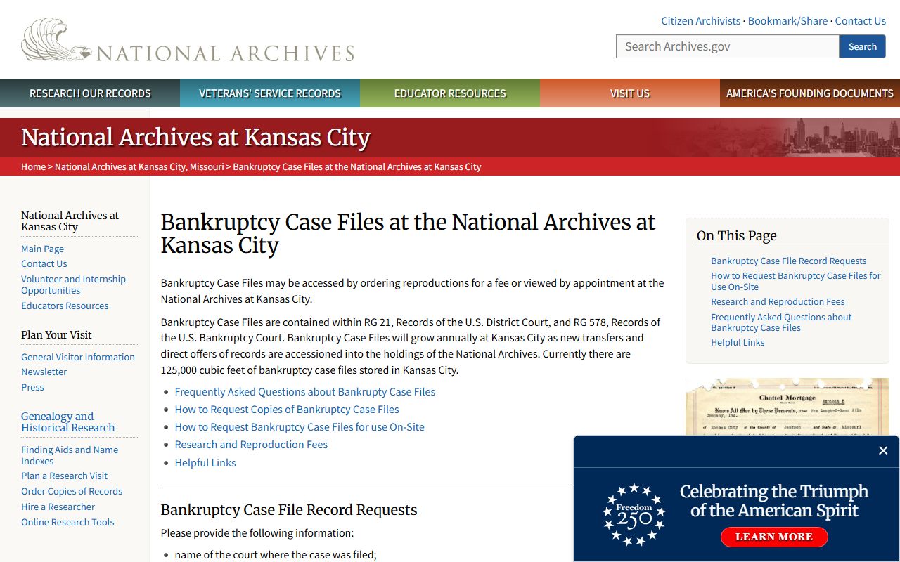 National Archives bankruptcy case files page for Ohio bankruptcy records