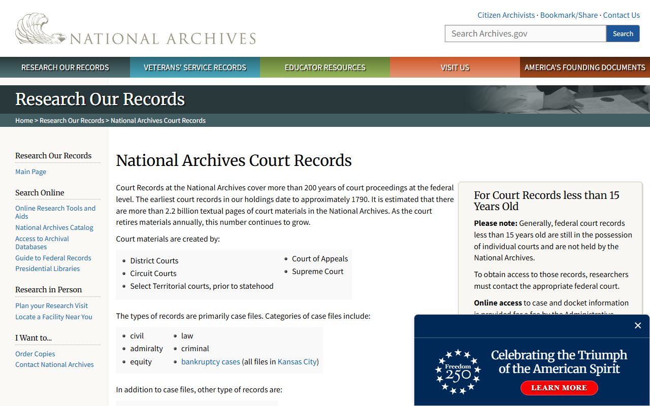 NARA court records page for Ohio bankruptcy records research