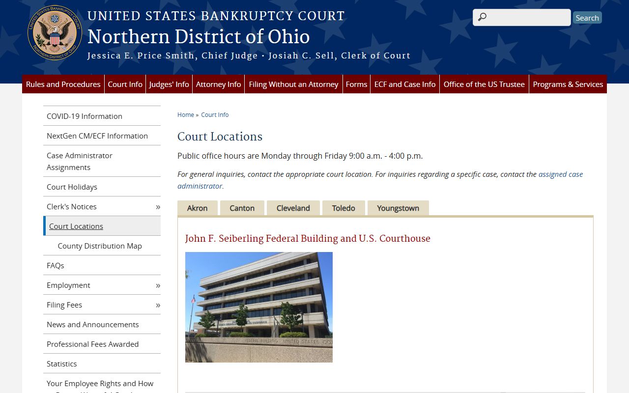 Northern District court locations for Ohio bankruptcy records