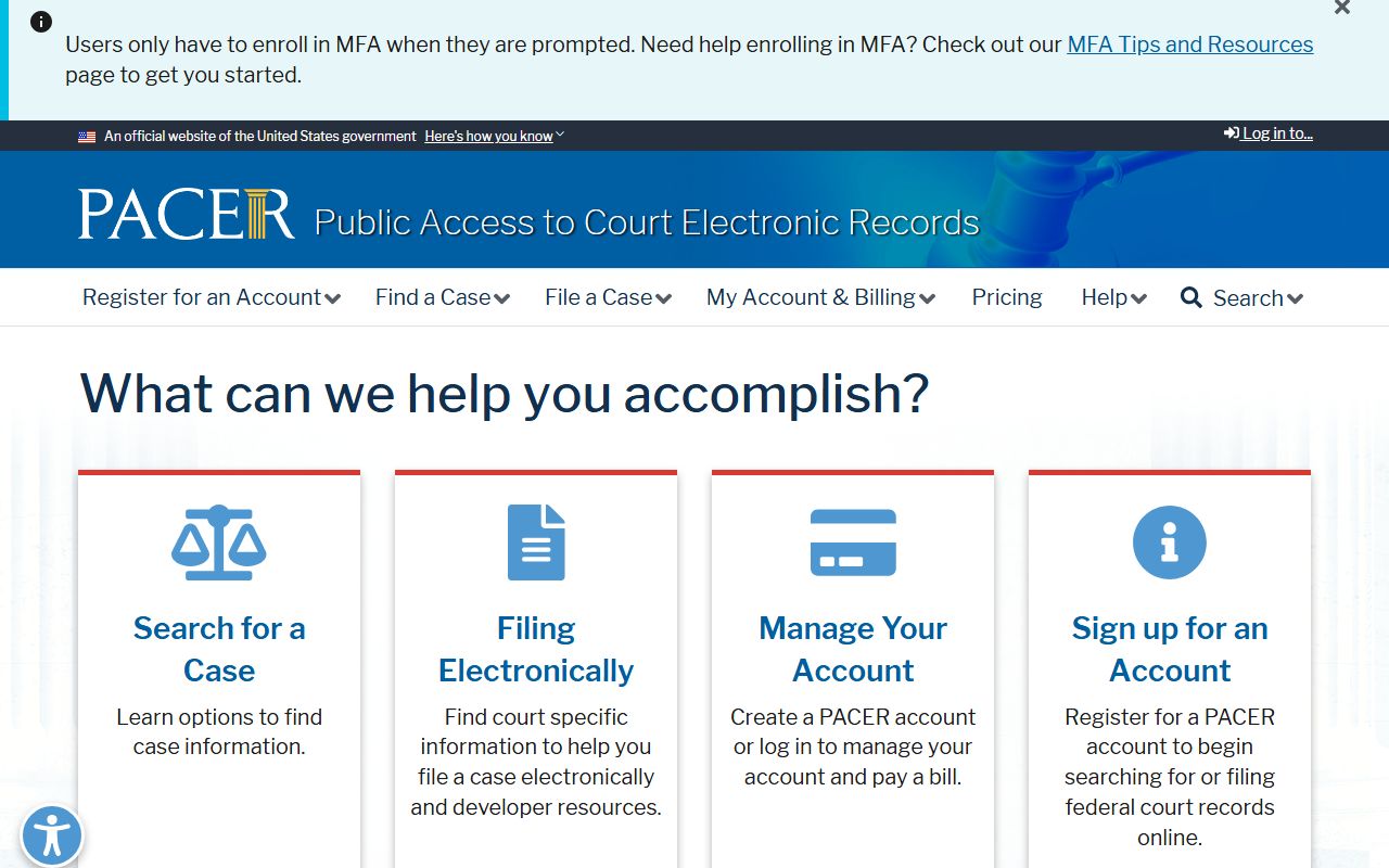 PACER public access portal for searching Ohio bankruptcy records