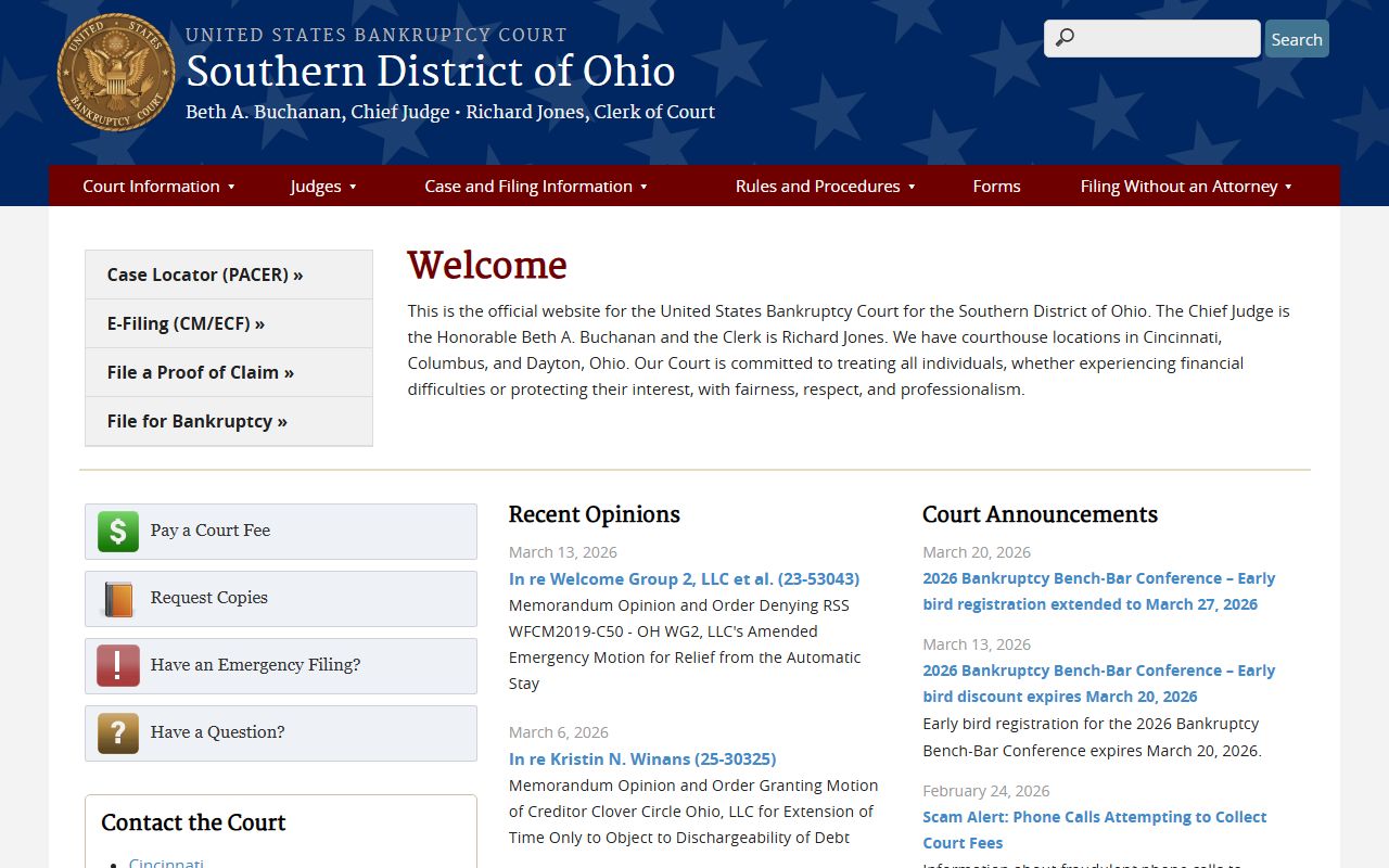 Southern District of Ohio Bankruptcy Court for Ohio bankruptcy records